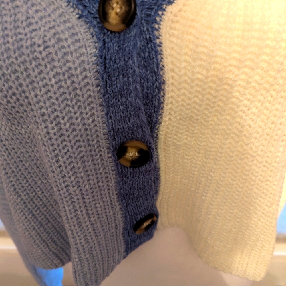 Colorblock V-Neck Button-Up Sweater - Picture 2 of 6